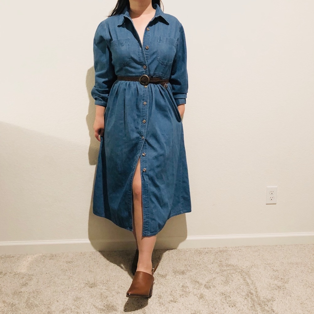 Vintage Midi Button Front Jean Dress (size 12p) - Picture 3 of 7